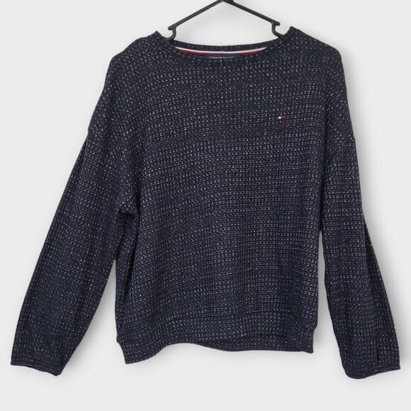 Tommy Hilfiger Sweater Top Womens Small Navy Blue Waffle Thermal Knit Round Neck - Picture 11 of 11